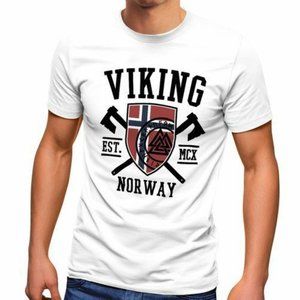 Mens Viking Norway Norway Flag Viking Nordic Fashion T-Shirt